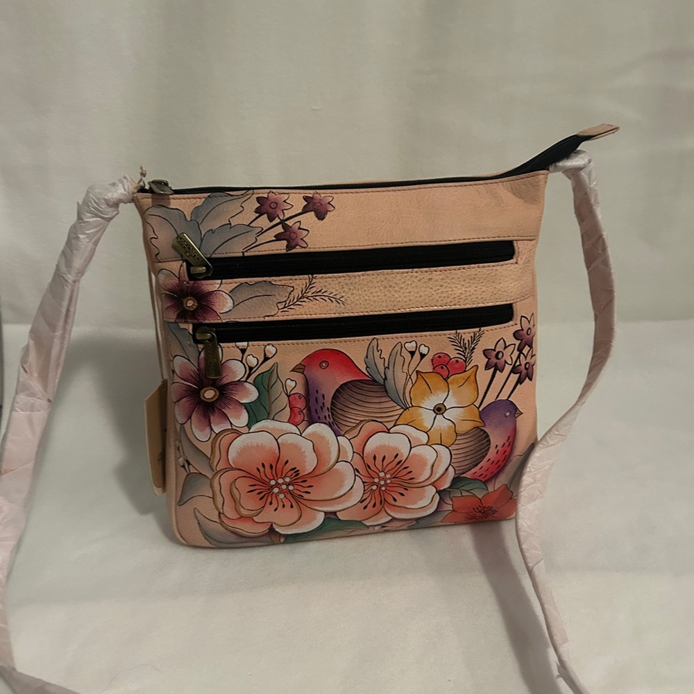 Anuschka Adjustable Crossbody Bag - Pink and Yellow Floral Design - Picture 2 of 9